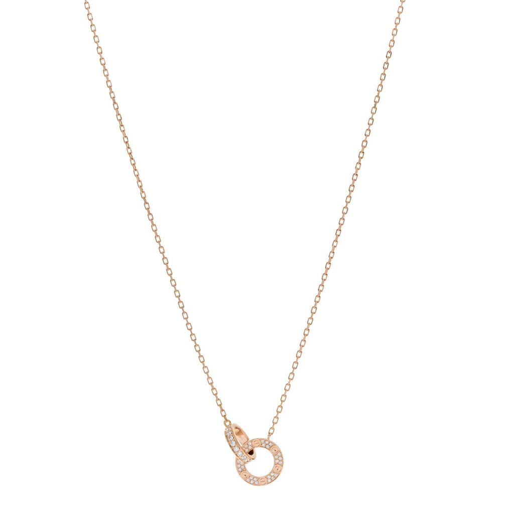 18K Pink Gold Diamond Interlocking LOVE Paved Necklace