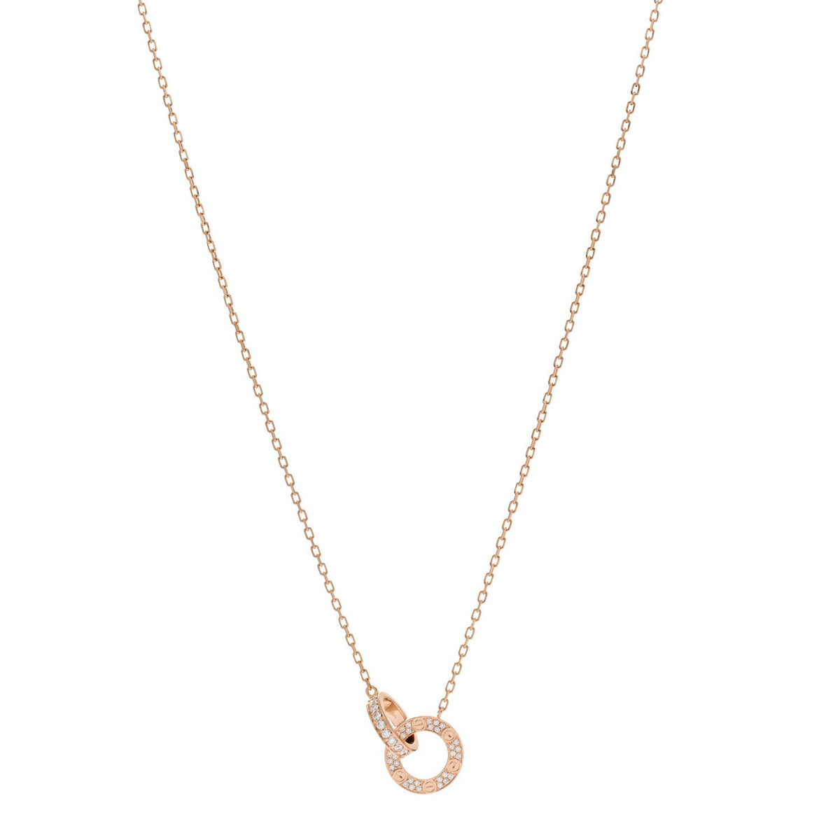 18K Pink Gold Diamond Interlocking LOVE Paved Necklace