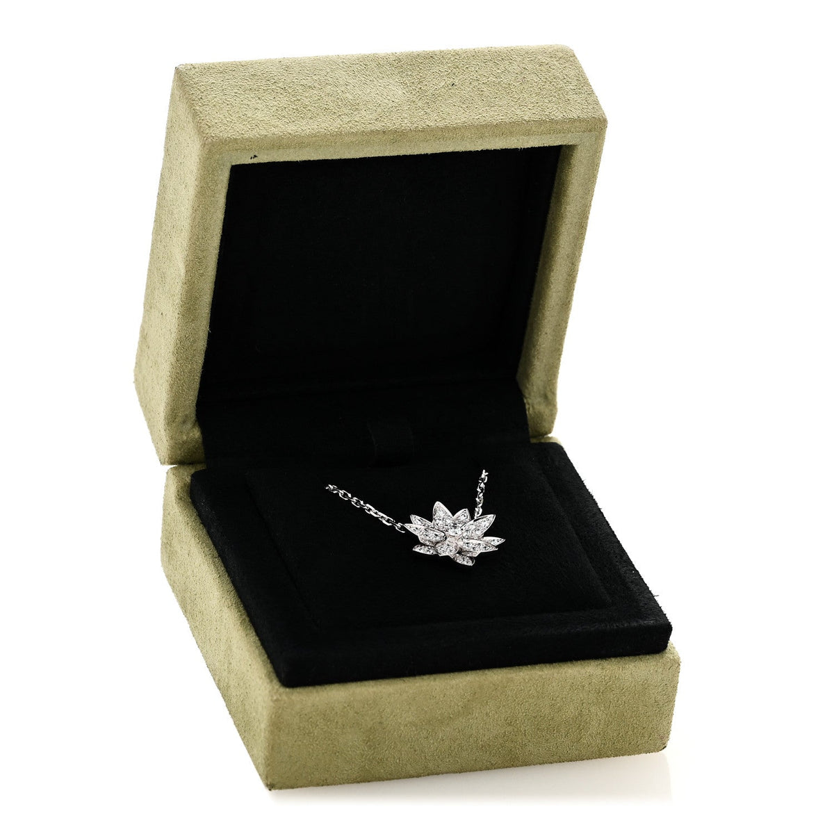 18K White Gold Diamond Small Lotus Pendant Necklace