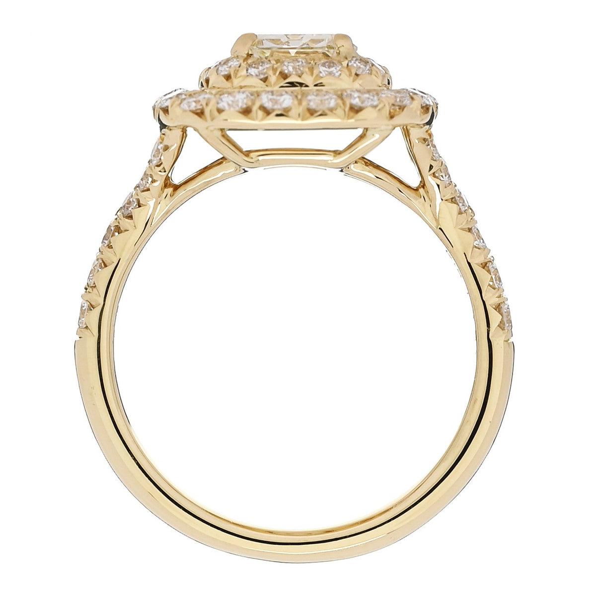 18K Yellow Gold Diamond 1.29ct Emerald Cut Double Halo Pave Engagement Ring 50 5.25