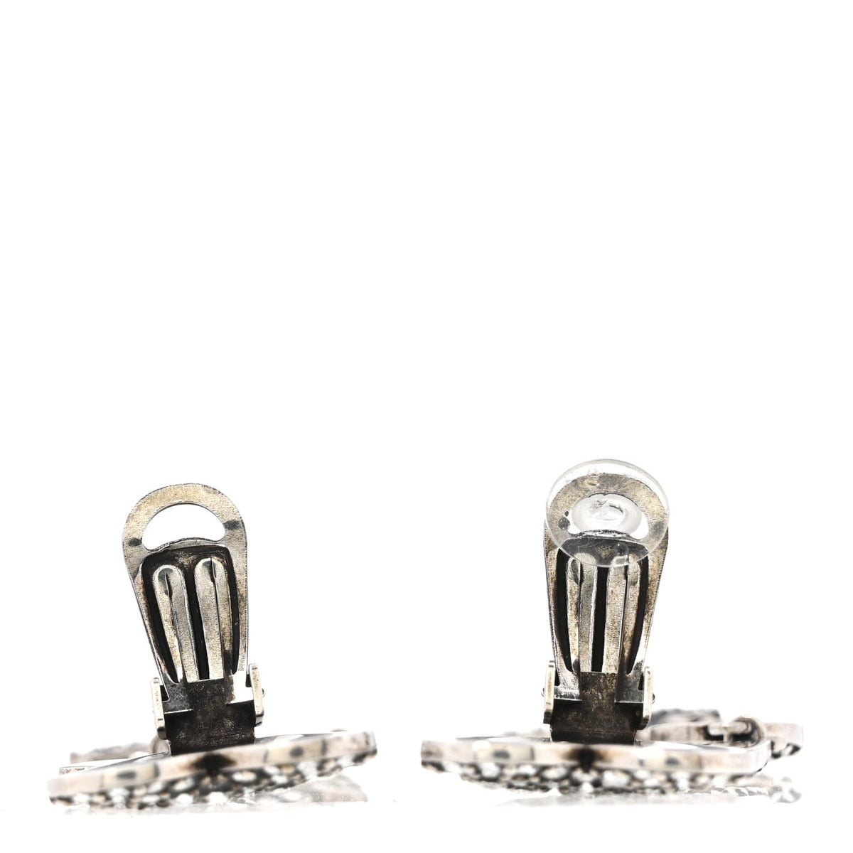 Brass Crystal Monogram Heart Drop Clip Earrings Silver