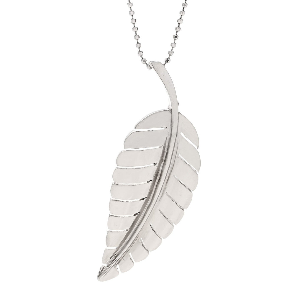 18K White Gold Large Leaf Pendant Necklace