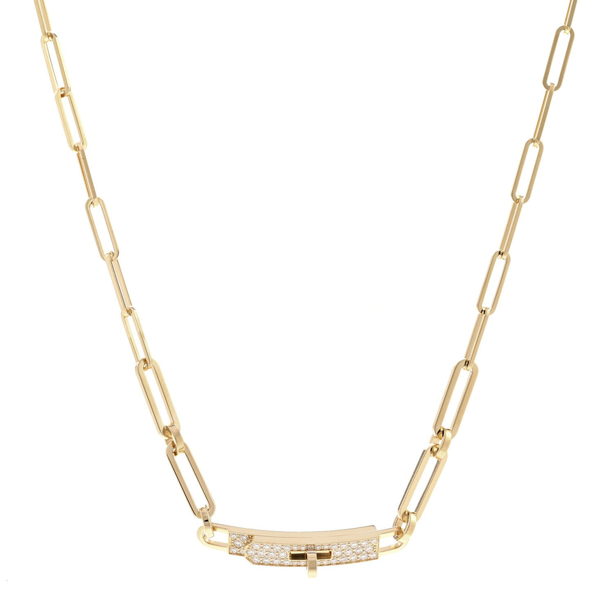 18K Yellow Gold Diamond Pave Kelly Chaine Choker Necklace