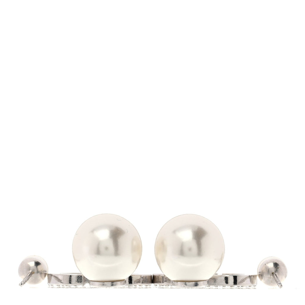 Pearl Crystal Tribal CD Drop Earrings Silver