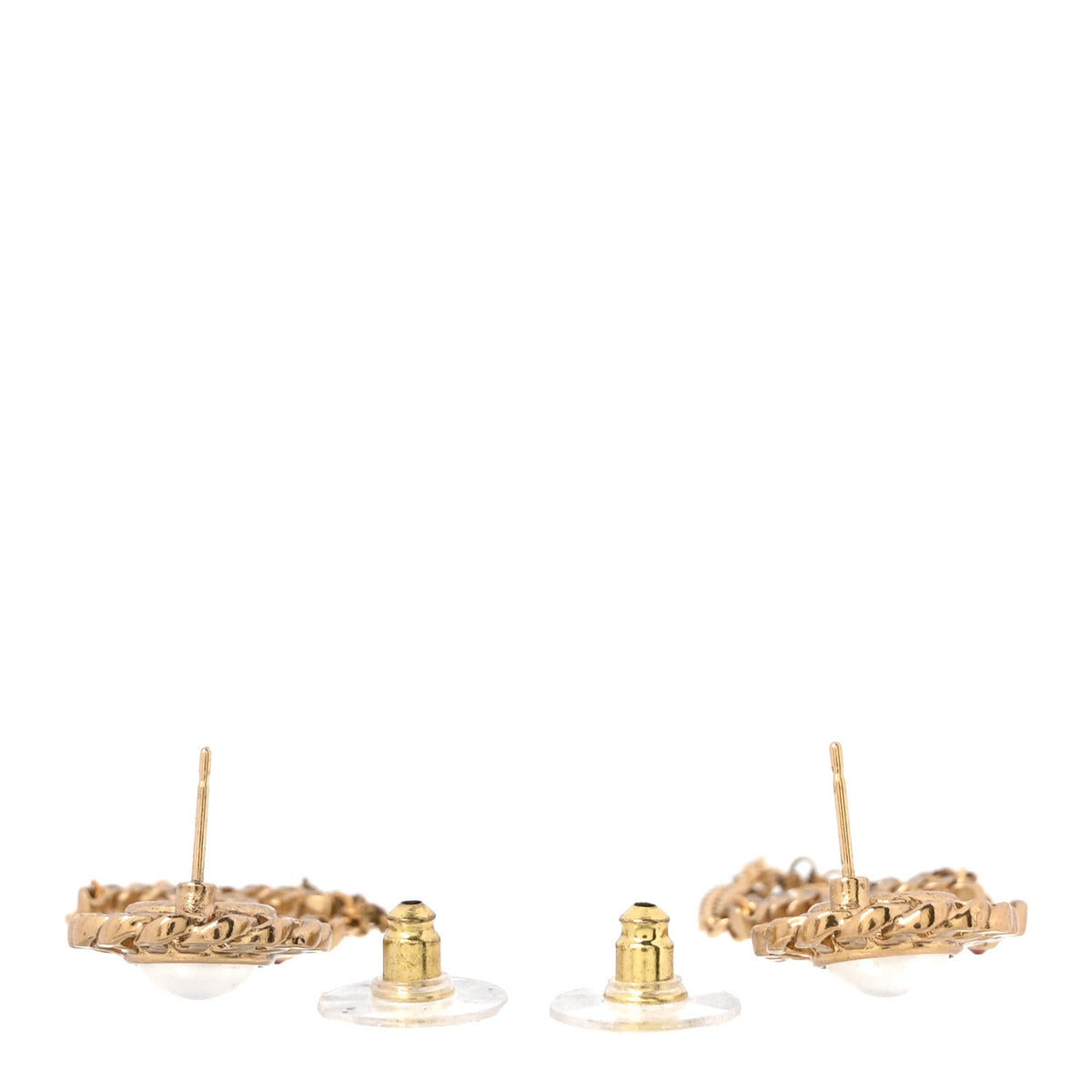 Pearl Crystal Chain Link CC Drop Earrings Gold Red Pink Yellow