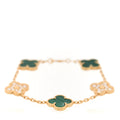18K Yellow Gold Diamond Malachite 5 Motifs Vintage Alhambra Bracelet