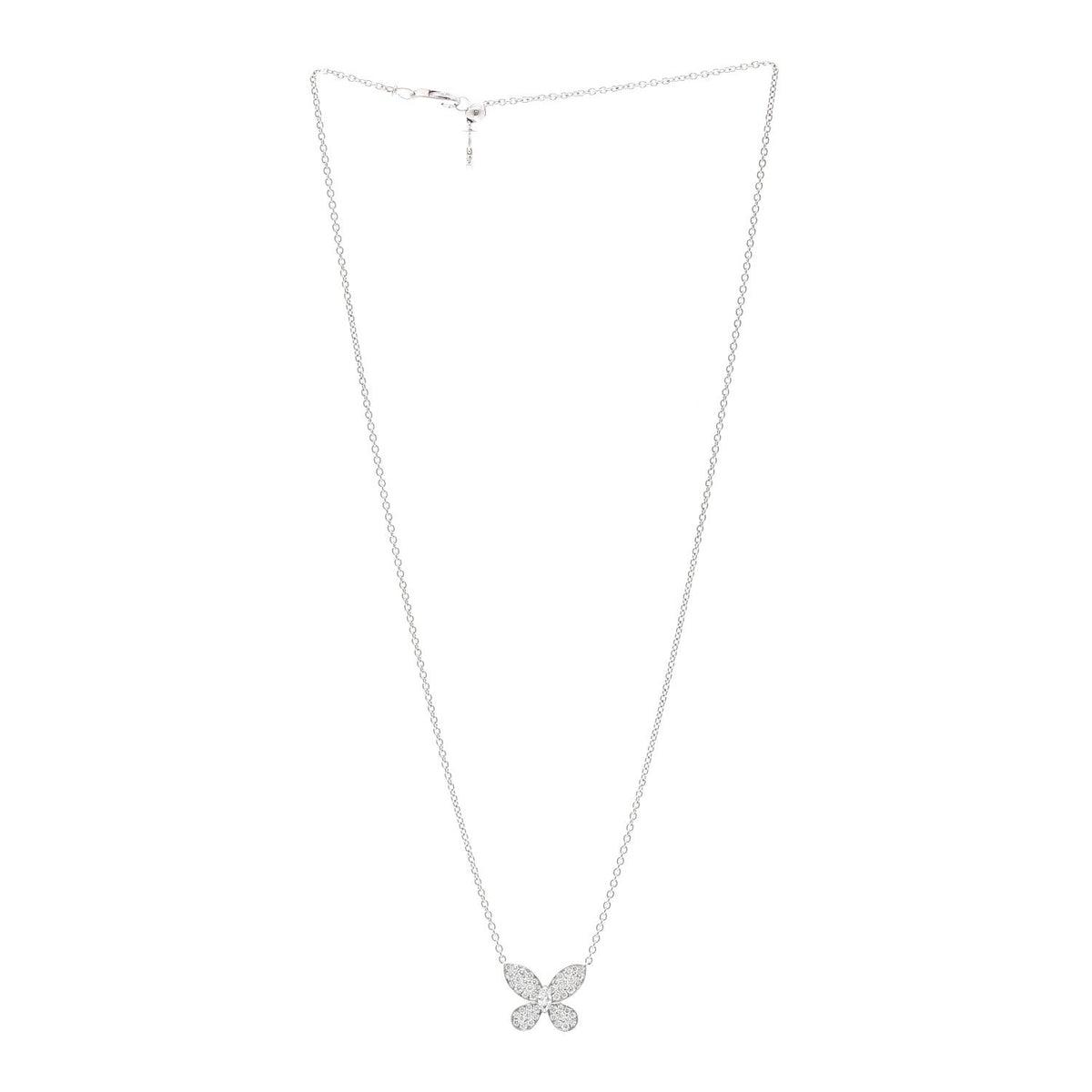 18K White Gold Diamond Small Butterfly Pendant Pave Necklace