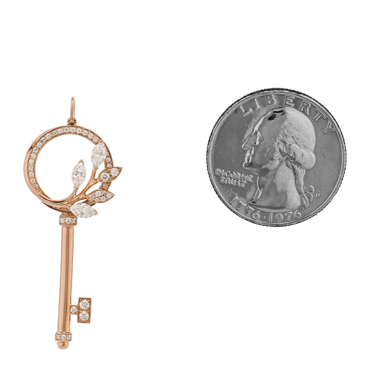 18K Rose Gold Diamond Victoria Vine Circle Key Pendant