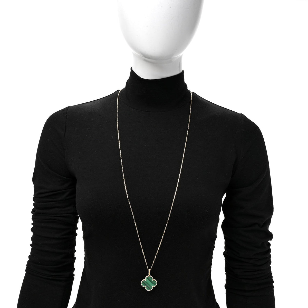 18K Yellow Gold Malachite Magic Alhambra Pendant Necklace