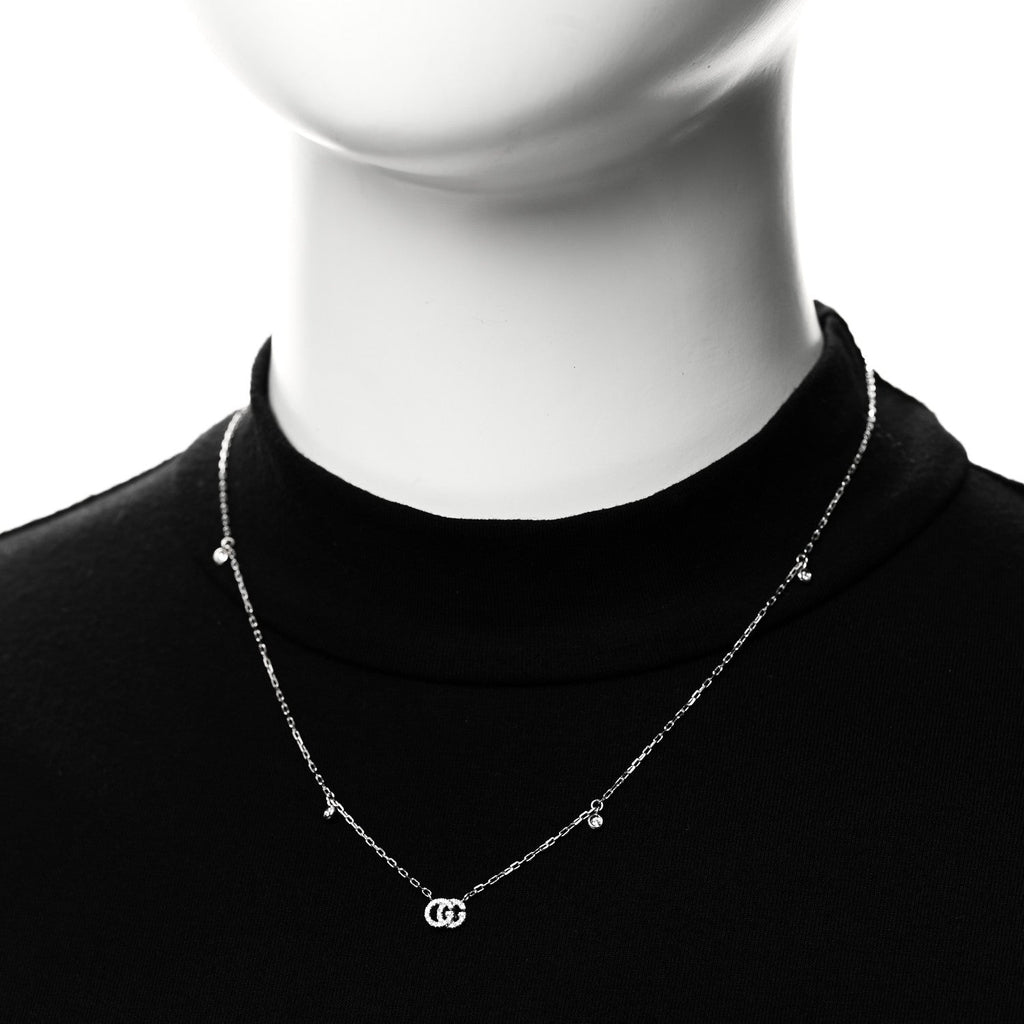 18K White Gold Diamond Running GG Pendant Necklace