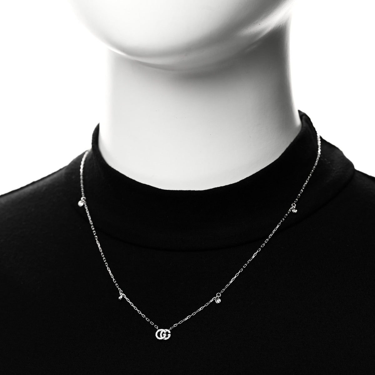 18K White Gold Diamond Running GG Pendant Necklace