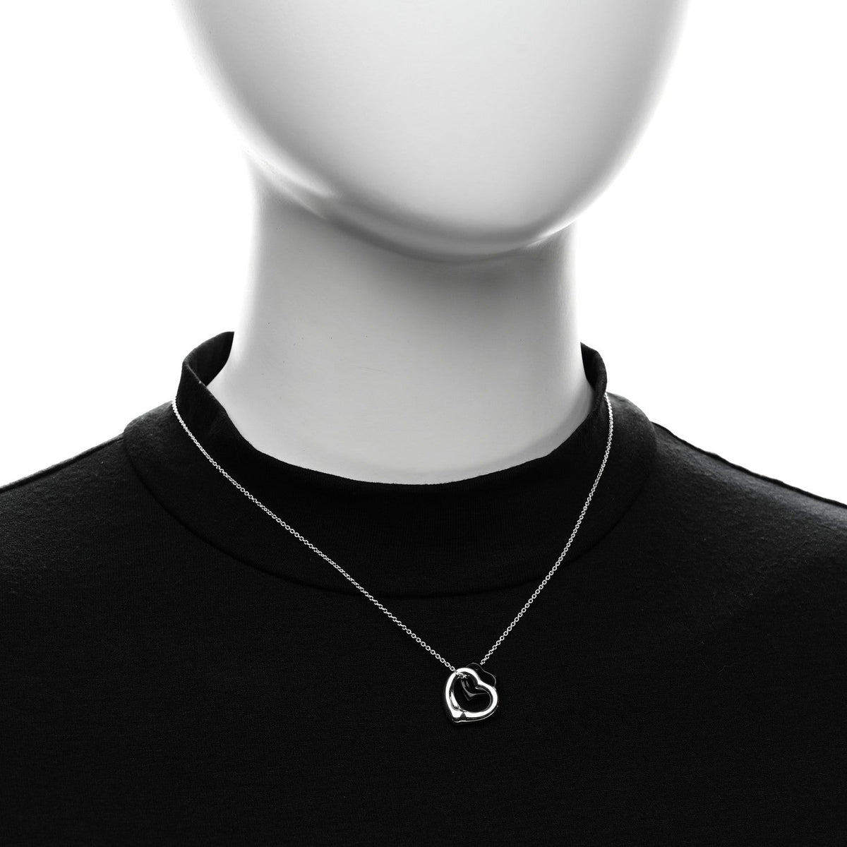 Sterling Silver Black Jade Elsa Peretti Open Heart Pendant Necklace
