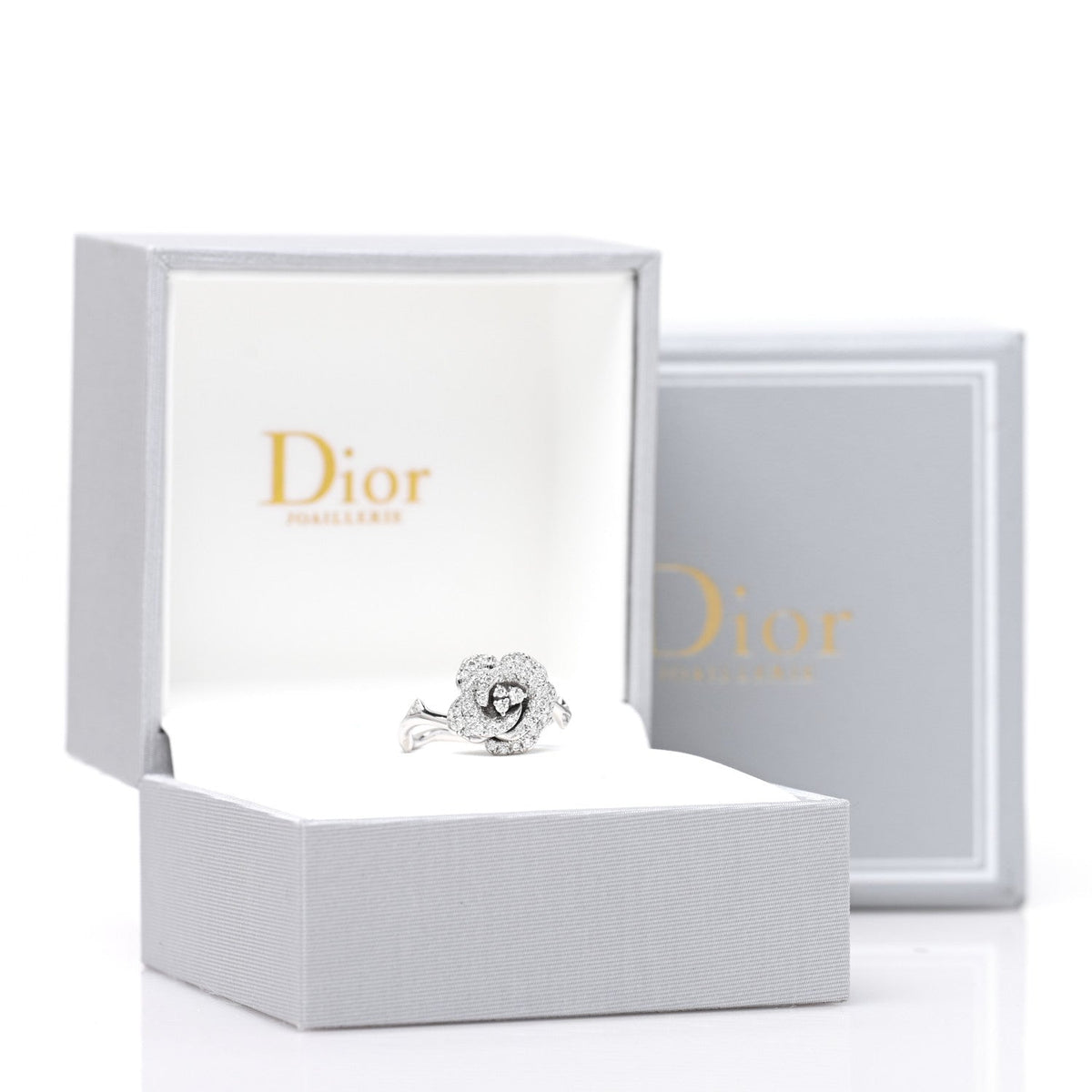 18K White Gold Diamond Small Rose Dior Bagatelle Ring 54 7