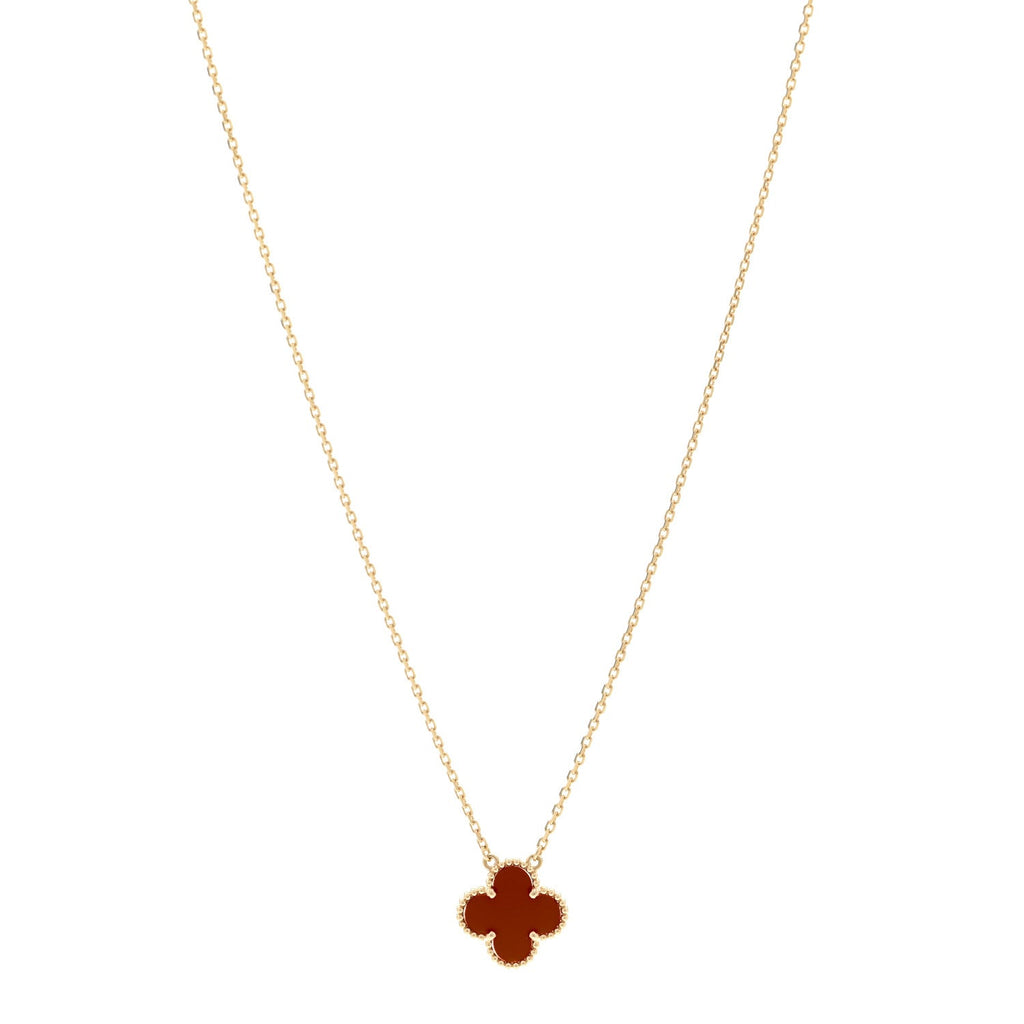 18K Yellow Gold Carnelian Vintage Alhambra Pendant Necklace