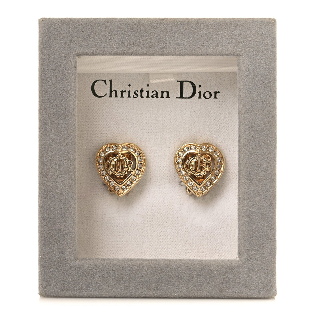 Crystal Heart CD Clip On Earrings Gold