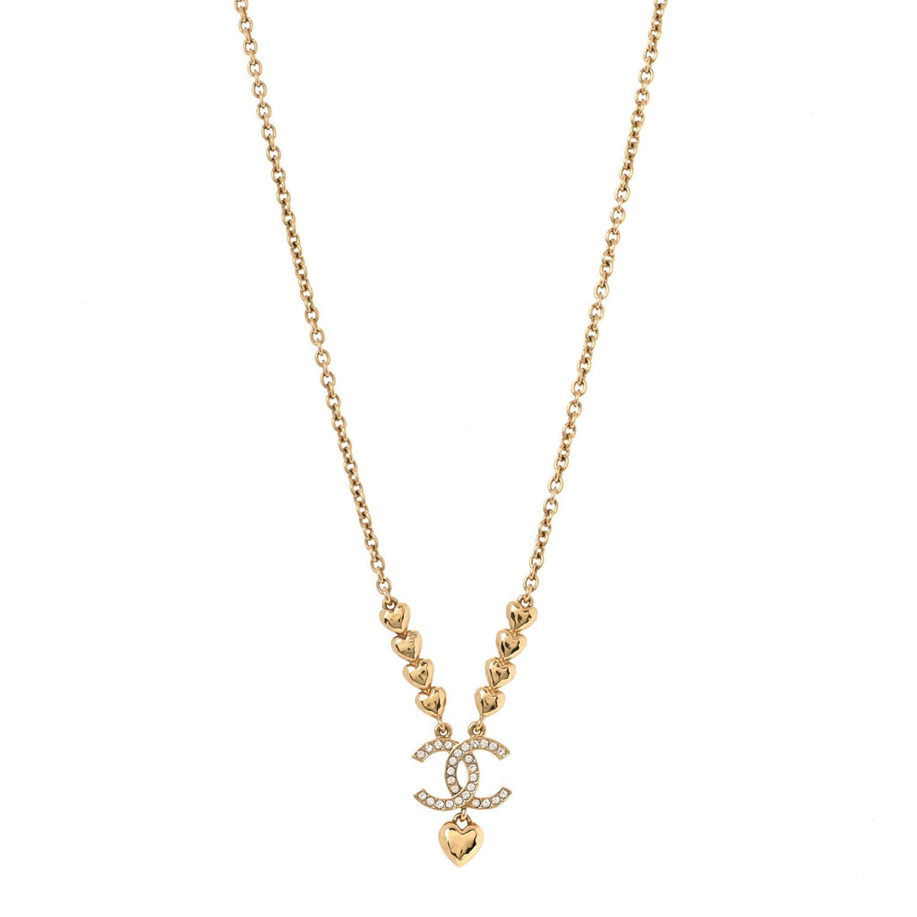 Crystal CC Heart Link Pendant Necklace Gold
