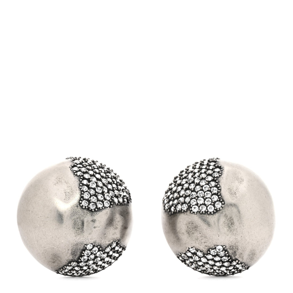 Brass Crystal Oversized Ball Clip On Earrings Silver