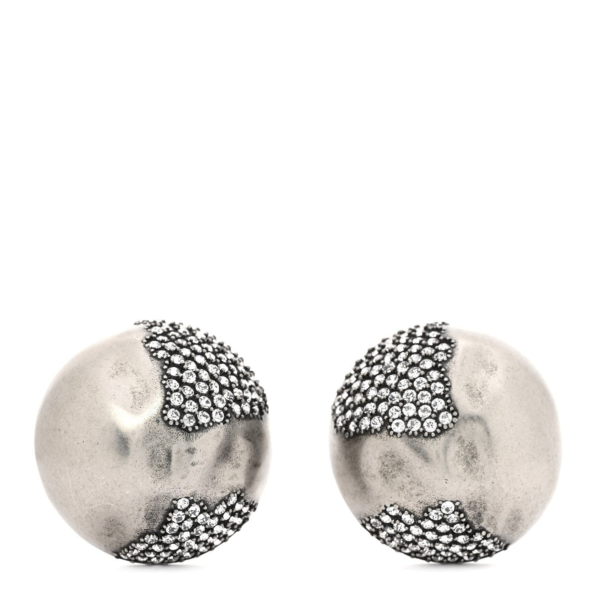 Brass Crystal Oversized Ball Clip On Earrings Silver