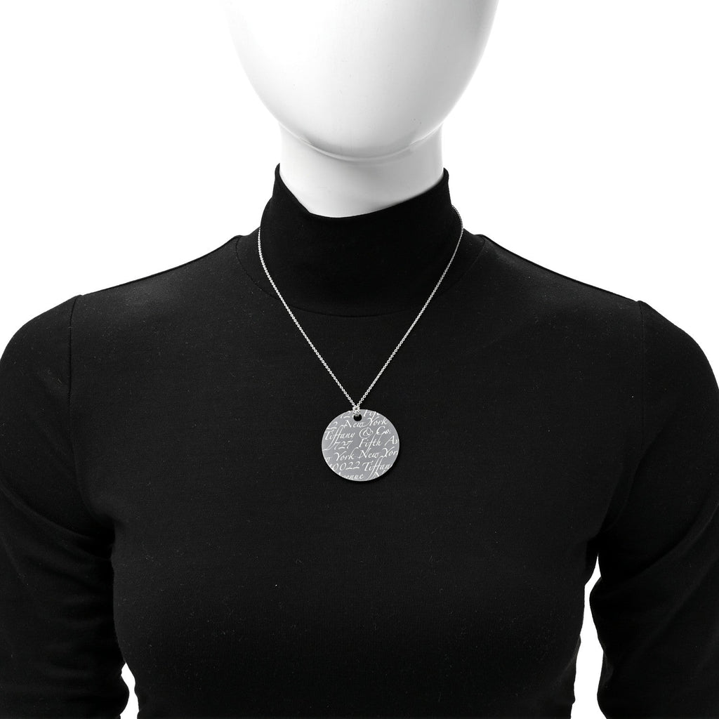 Sterling Silver Black Bone China Notes Round Pendant Necklace