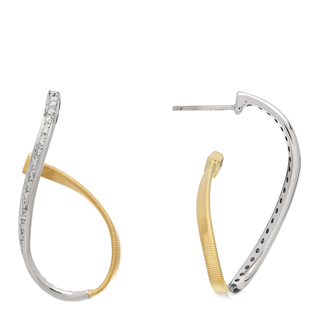 18K Yellow White Gold Diamond Marrakech Coil Hoop Earrings
