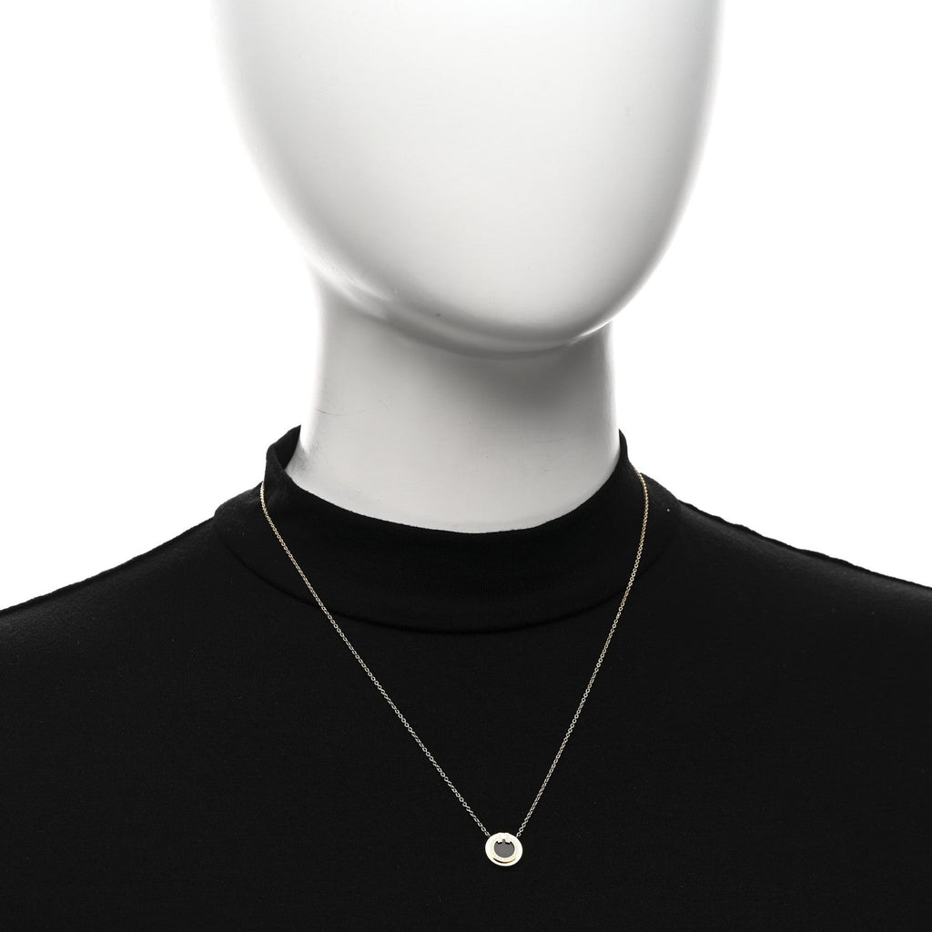 18K Yellow Gold Diamond Black Onyx Small T Circle Pendant Necklace