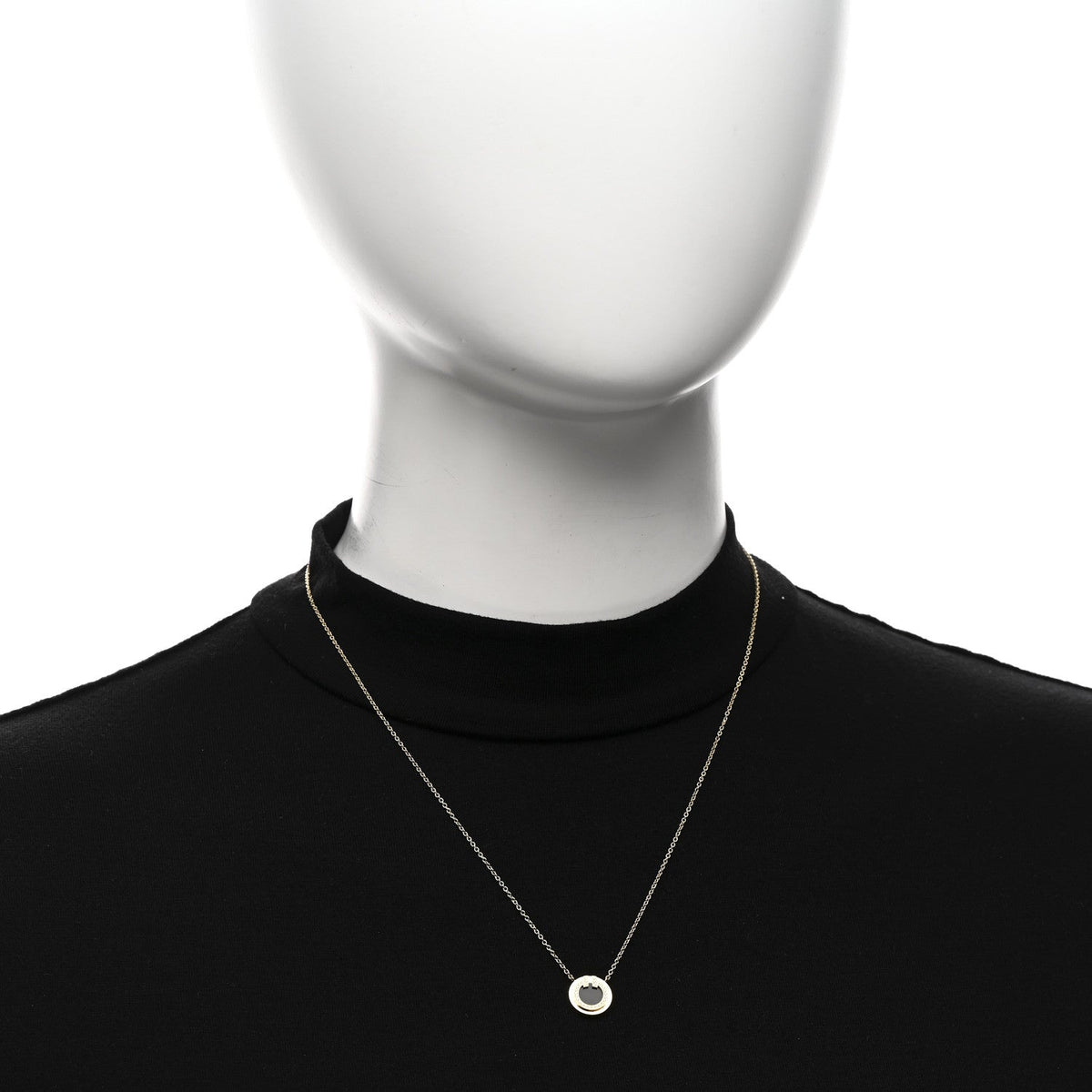 18K Yellow Gold Diamond Black Onyx Small T Circle Pendant Necklace