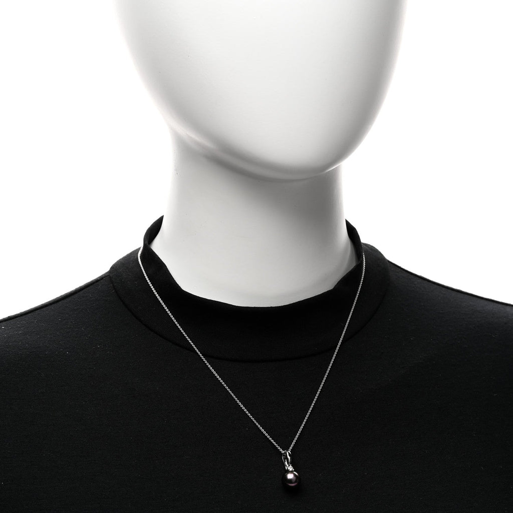 14k 18K White Gold Diamond Tahitian Cultured Pearl 9.5-10mm Drop Pendant Necklace