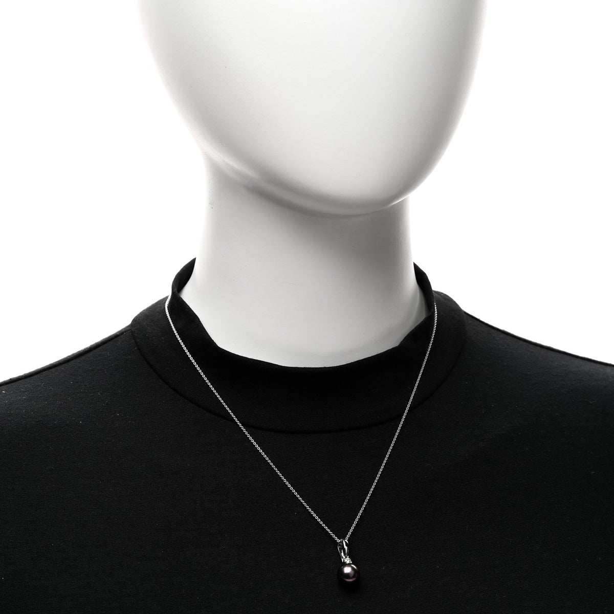14k 18K White Gold Diamond Tahitian Cultured Pearl 9.5-10mm Drop Pendant Necklace