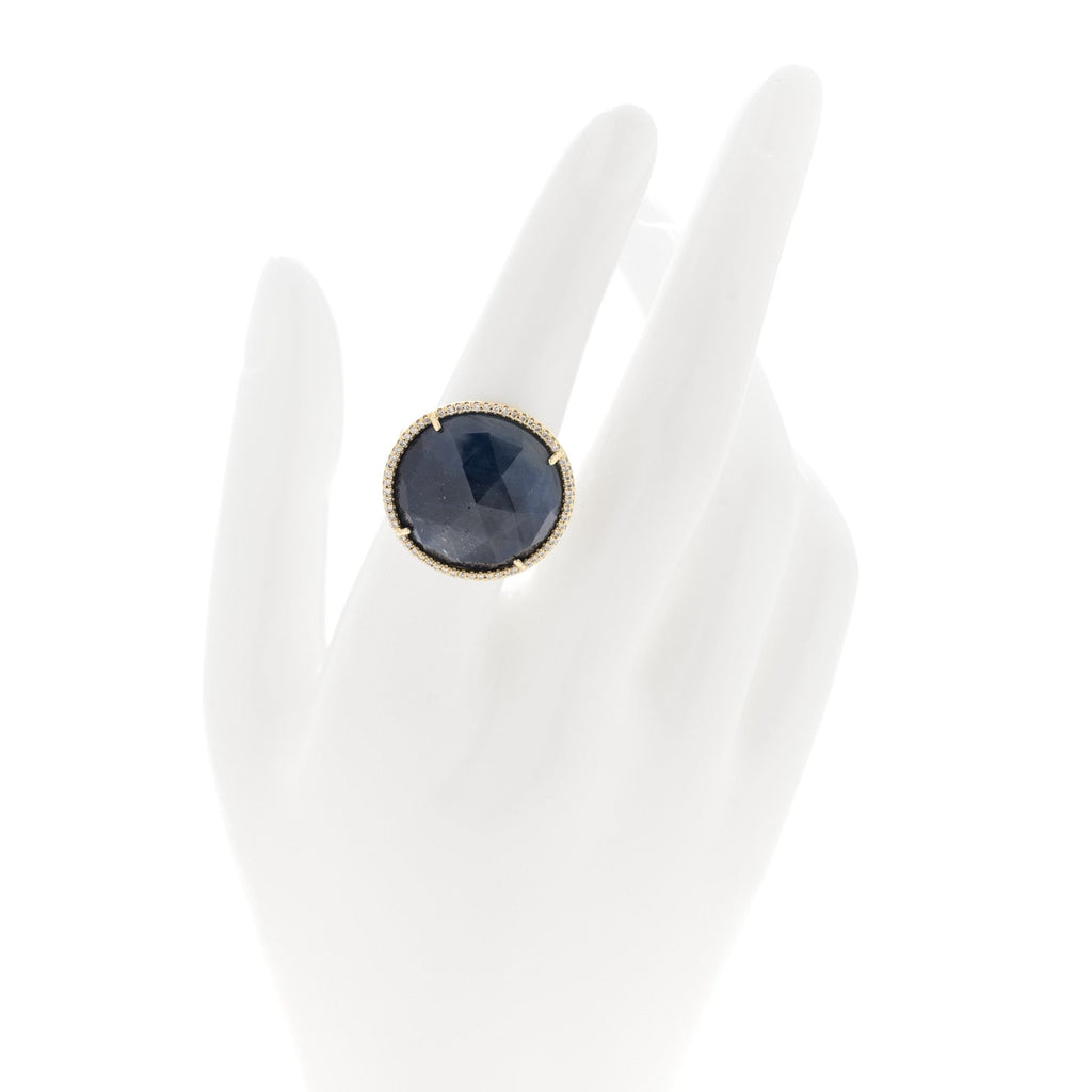 18K Yellow Gold Diamond Sapphire Ring 53 6.25