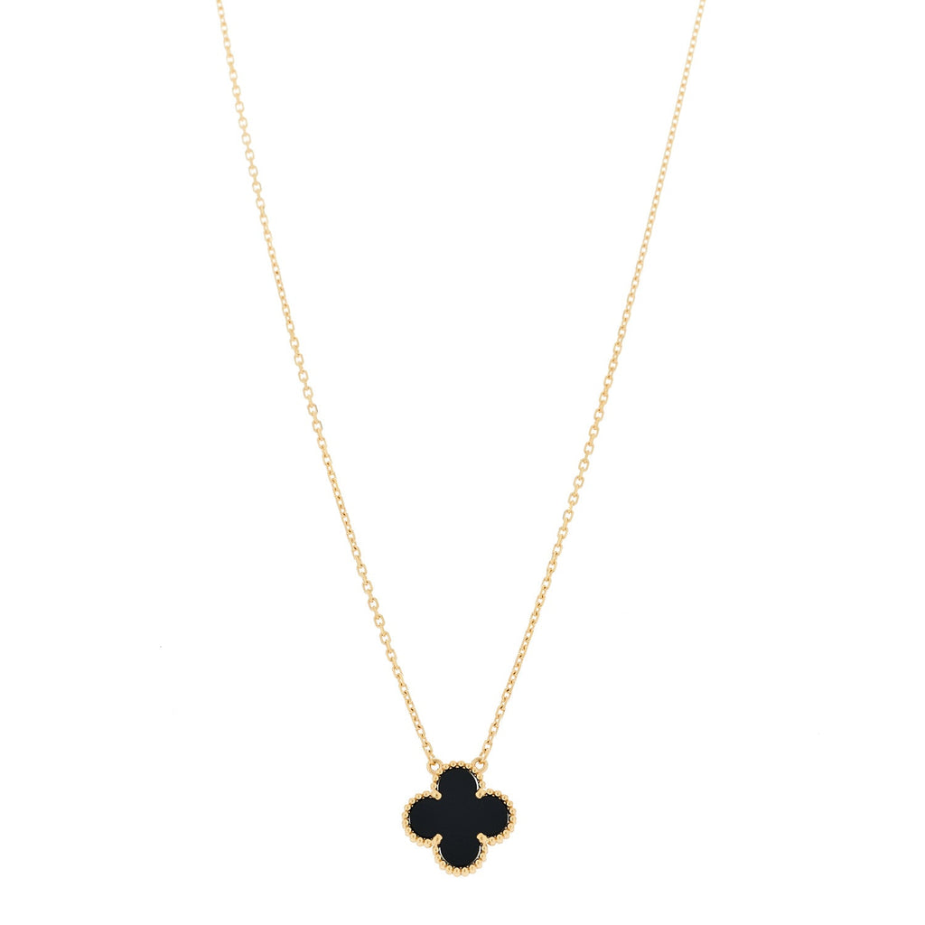 VAN CLEEF &amp; ARPELS 18K Yellow Gold Black Onyx Vintage Alhambra Pendant Necklace