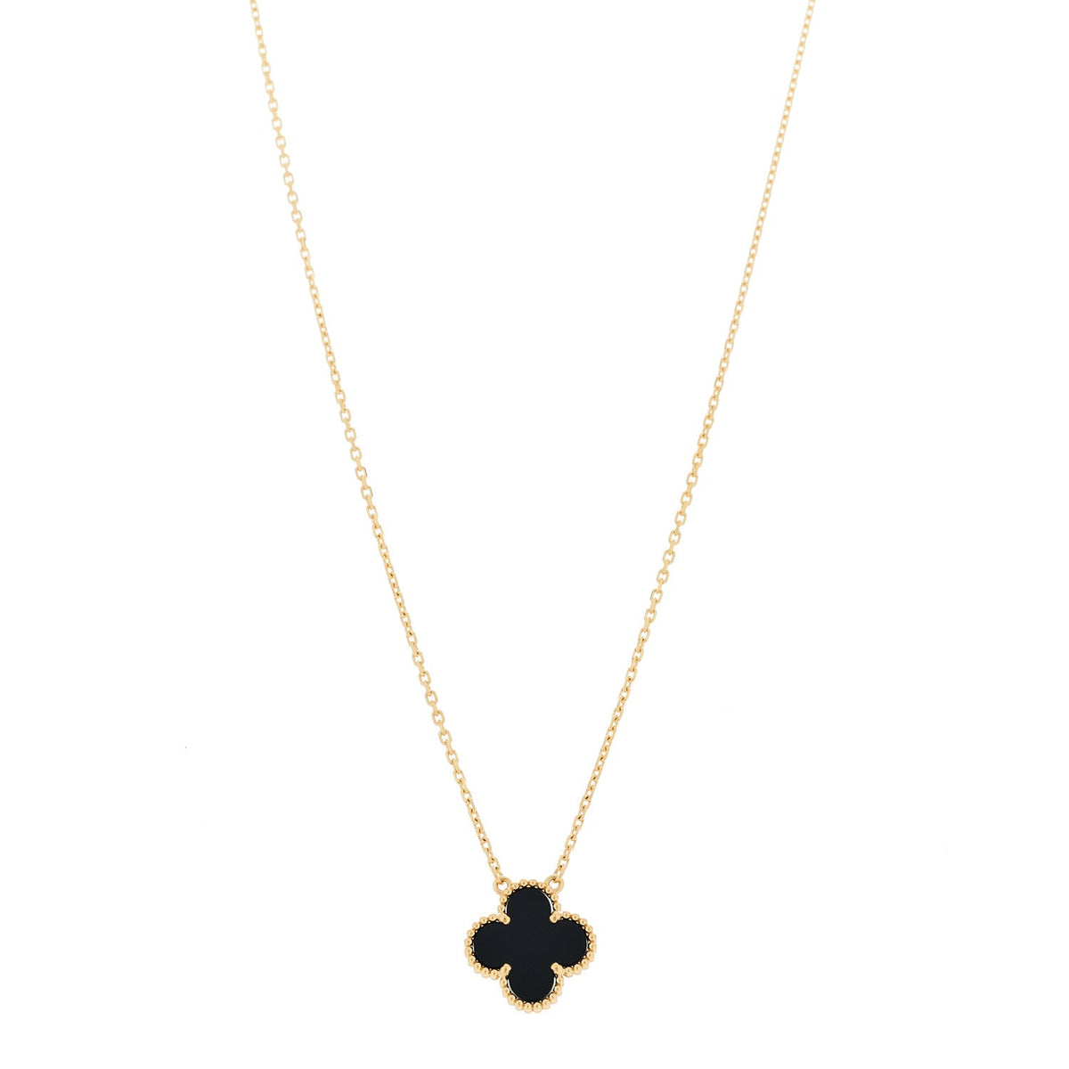 VAN CLEEF &amp; ARPELS 18K Yellow Gold Black Onyx Vintage Alhambra Pendant Necklace