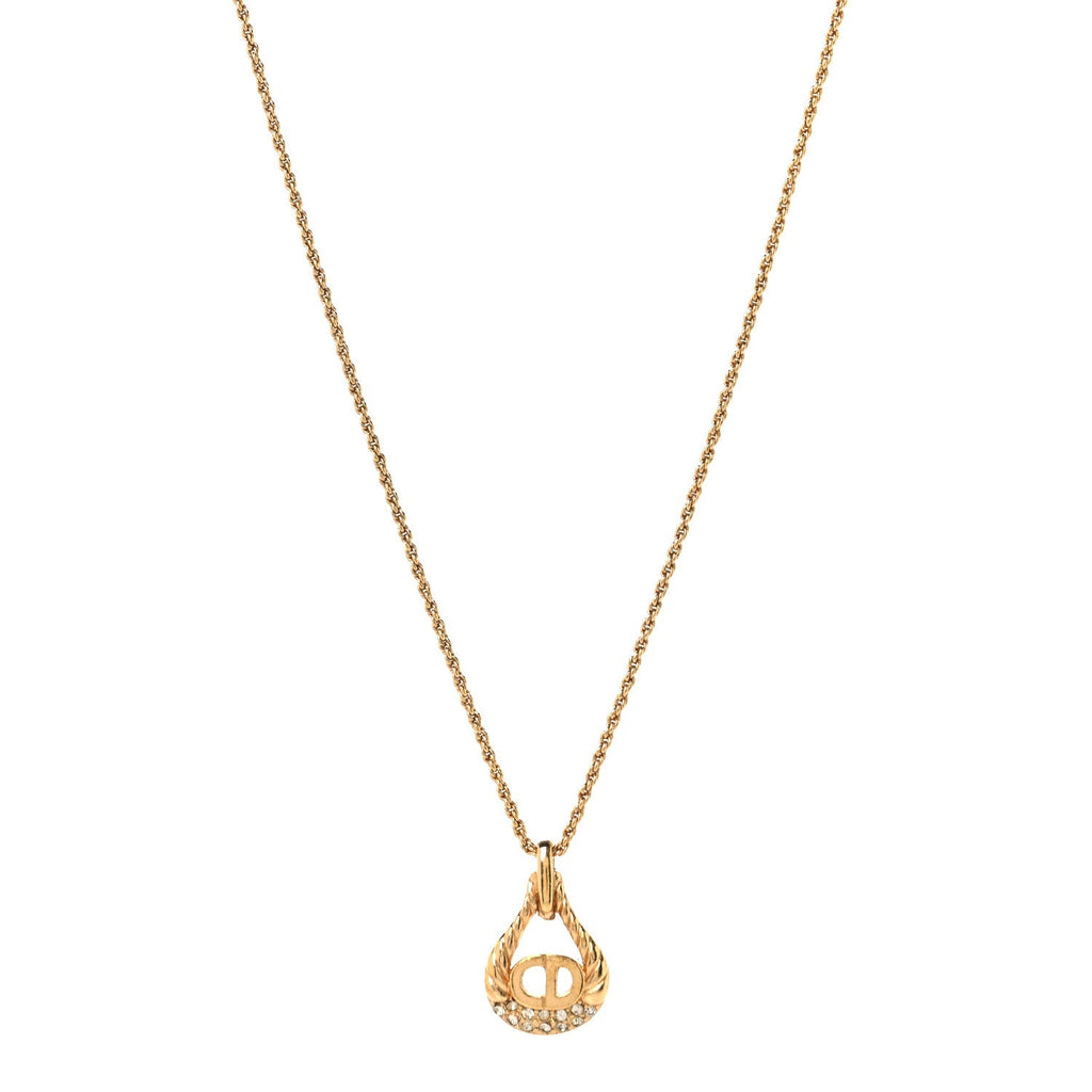 Metal CD Logo Oval Pendant Necklace Gold