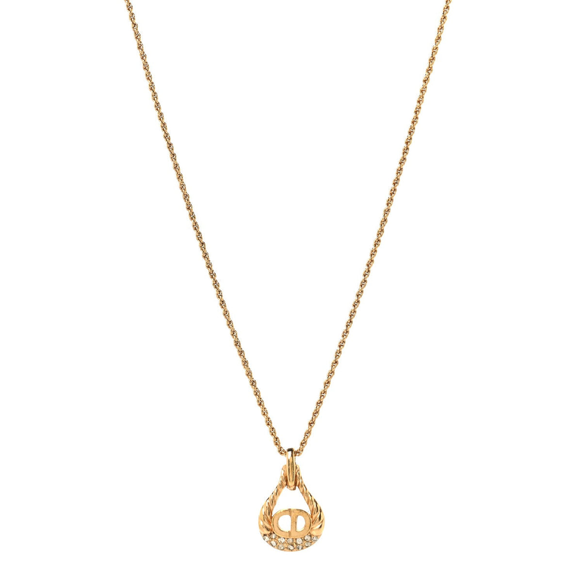 Metal CD Logo Oval Pendant Necklace Gold