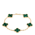 18K Yellow Gold Malachite 5 Motifs Vintage Alhambra Bracelet