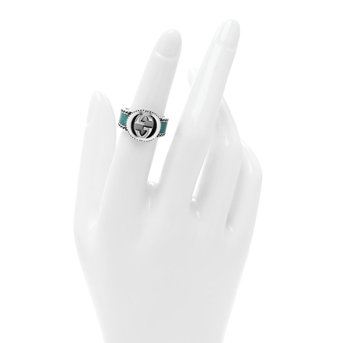 Sterling Silver Enamel Interlocking G Band Ring 50 5.5 Turquoise