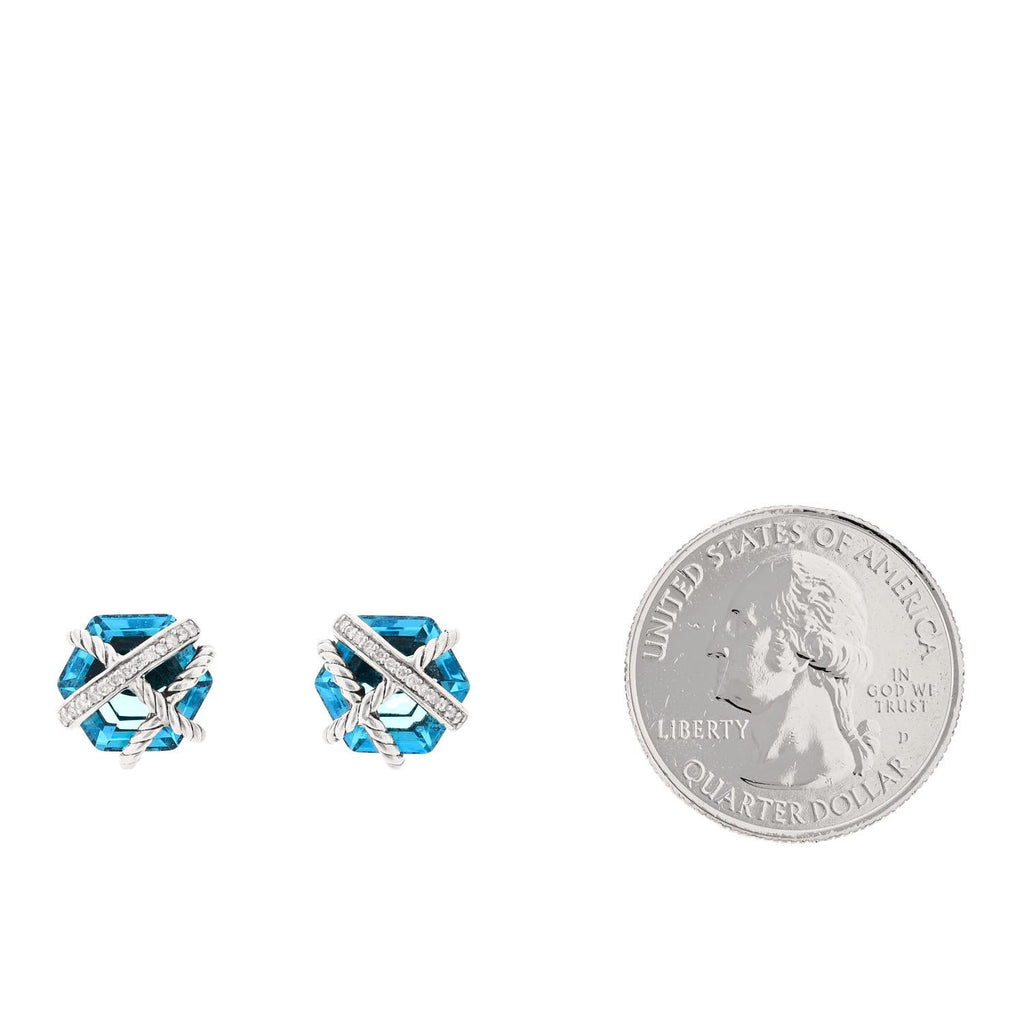 Sterling Silver Diamond Blue Topaz 10mm Cable Wrap Earrings