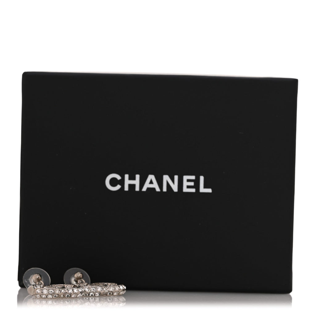 Baguette Crystal CC Drop Earrings Silver