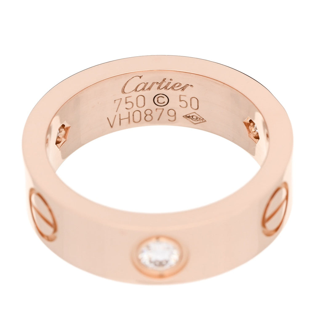 18K Pink Gold 3 Diamond 5.5mm LOVE Ring 50 5.25