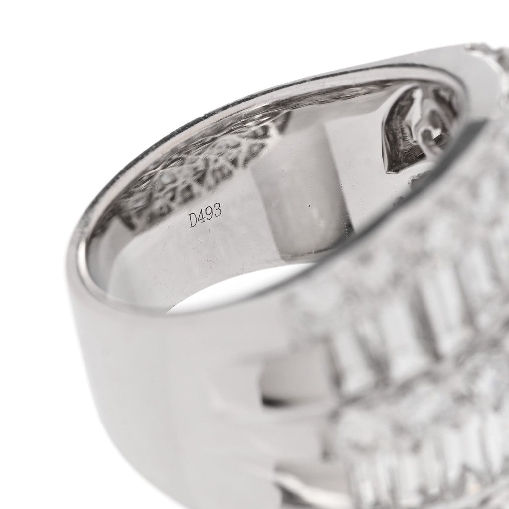 18K White Gold Diamond 4.12ctw Round Baguette Cut Five Row Band Ring 53 6.5