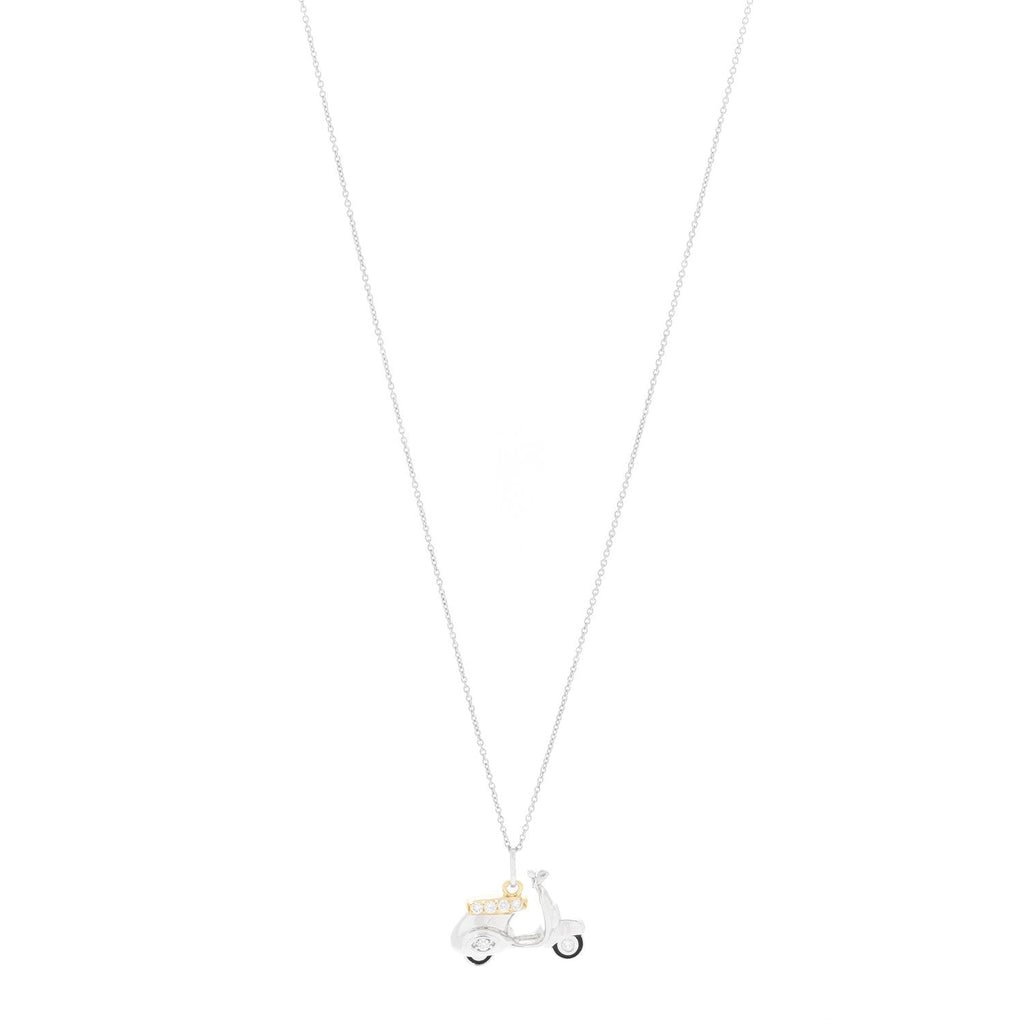 18K White Yellow Gold Diamond Scooter Pendant Necklace