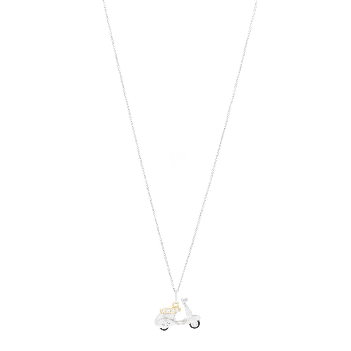 18K White Yellow Gold Diamond Scooter Pendant Necklace