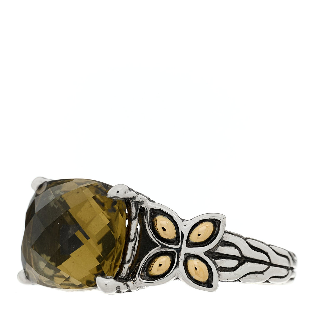 Sterling Silver 18K Yellow Gold Olive Quartz Batu Kawung Ring 54 7