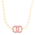 Pearl Enamel CC Choker Necklace Gold White Pink