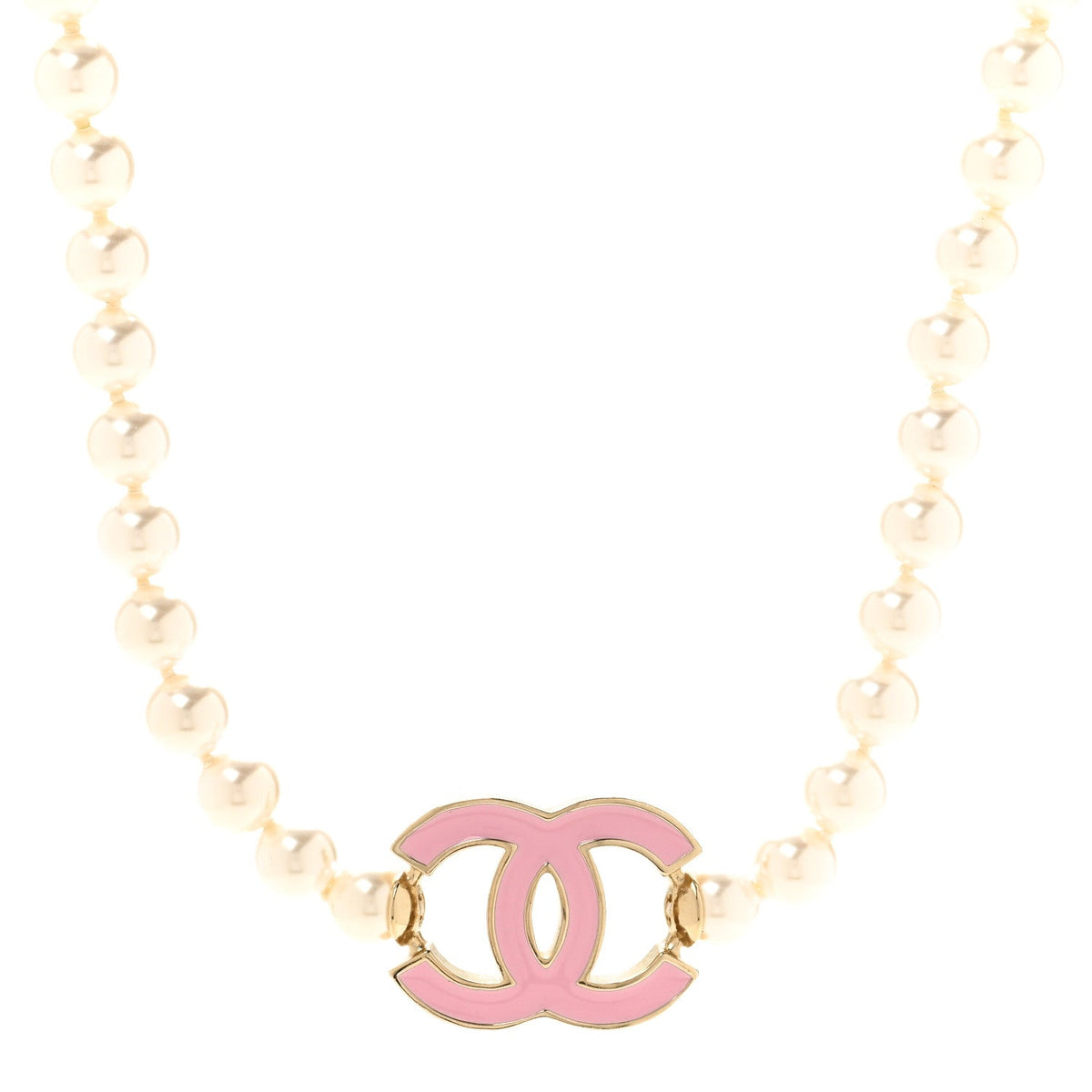 Pearl Enamel CC Choker Necklace Gold White Pink