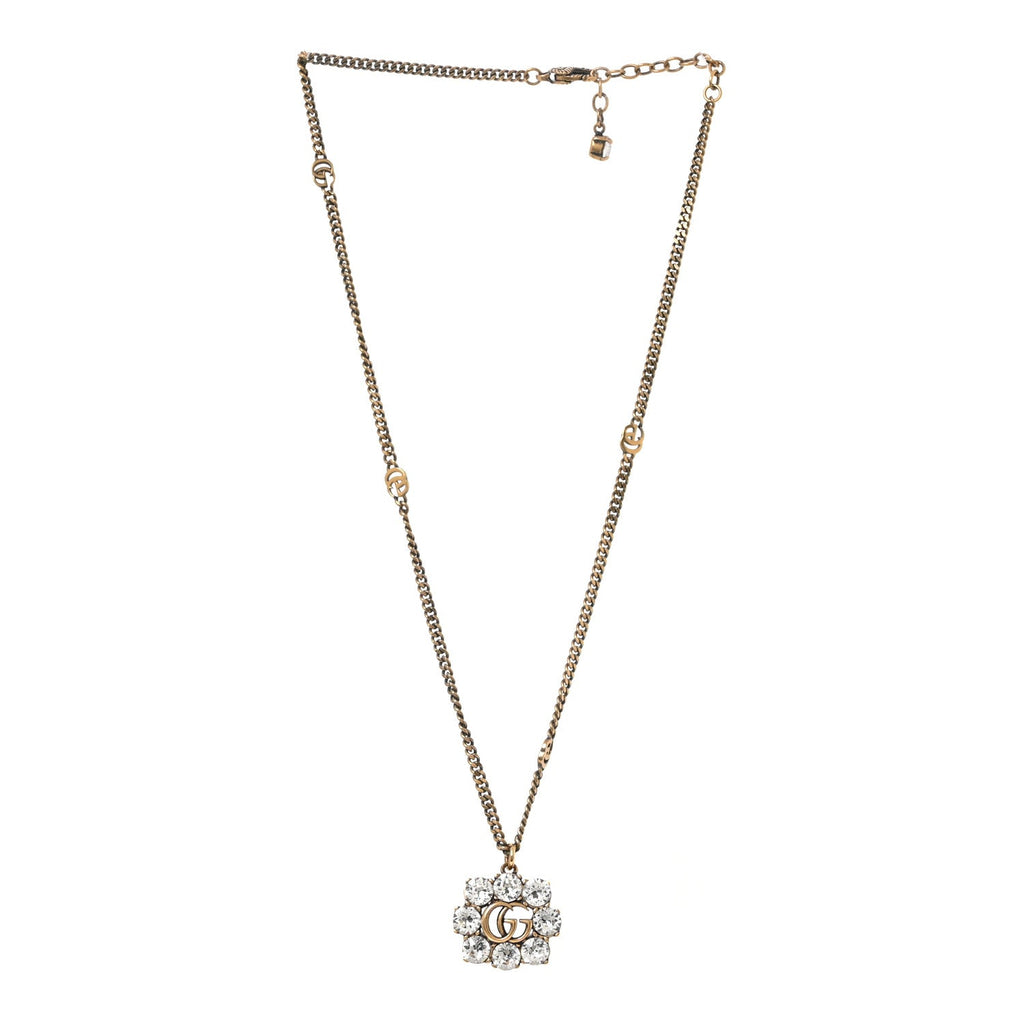Crystal Embellished Double G Necklace Aged Gold