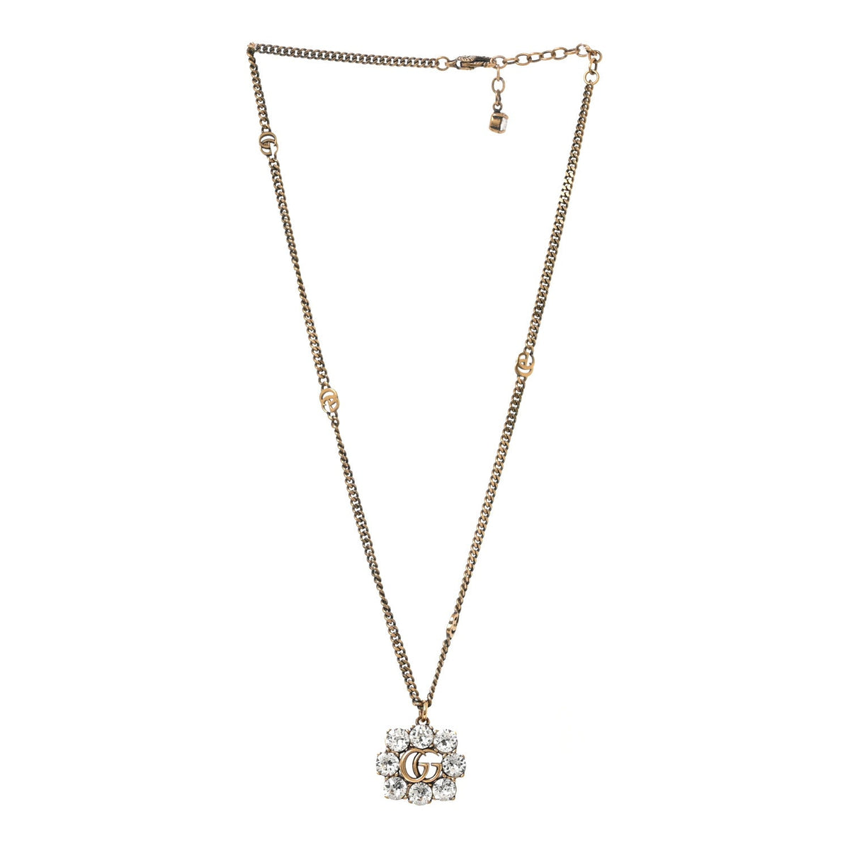 Crystal Embellished Double G Necklace Aged Gold