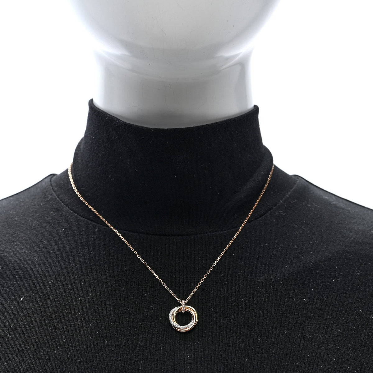 18K Pink White Yellow Gold Diamond Small Trinity Half Paved Pendant Necklace
