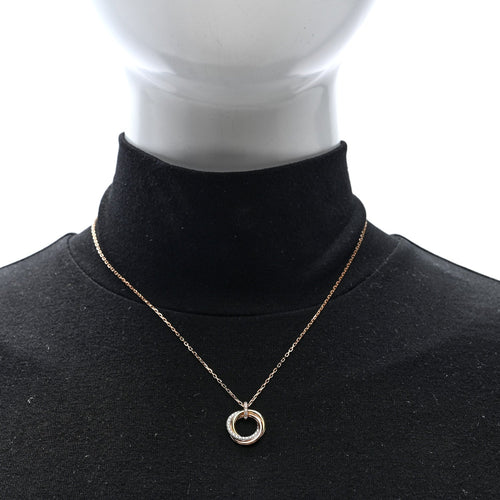 18K Pink White Yellow Gold Diamond Small Trinity Half Paved Pendant Necklace