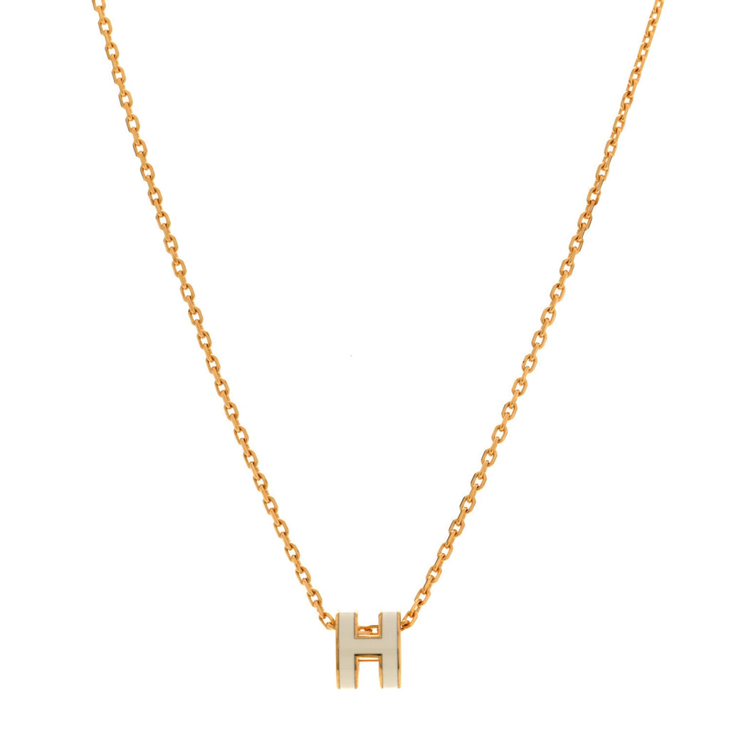 Lacquered Gold Mini Pop H Pendant Necklace White