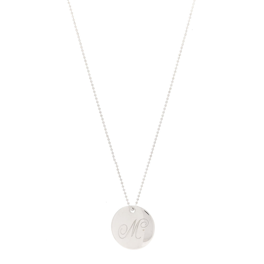 Sterling Silver Letter M Disc Pendant Necklace